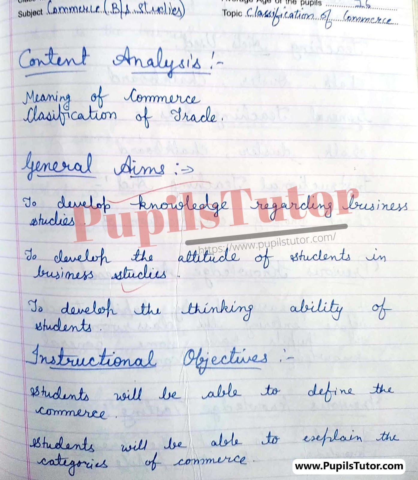 Business Studies Lesson Plan For Class 11 And 12 On Classification Of Commerce – (Page And Image Number 1) – Pupils Tutor