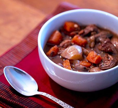 Slow Cooked Beef Stew with Red Wine and Wild Mushrooms