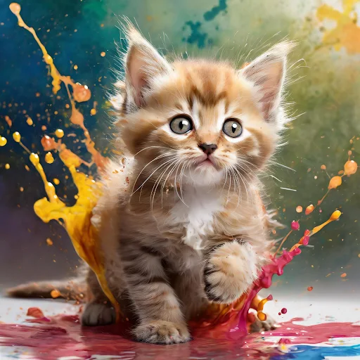 Cute little cat playing with colors