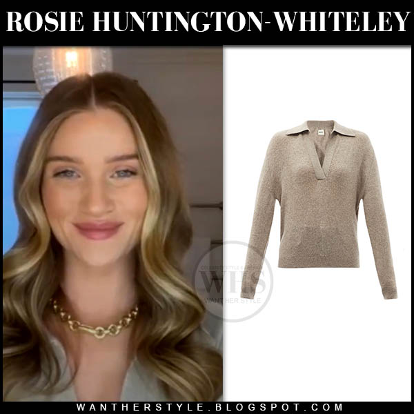 Rosie Huntington-Whiteley in beige cashmere sweater