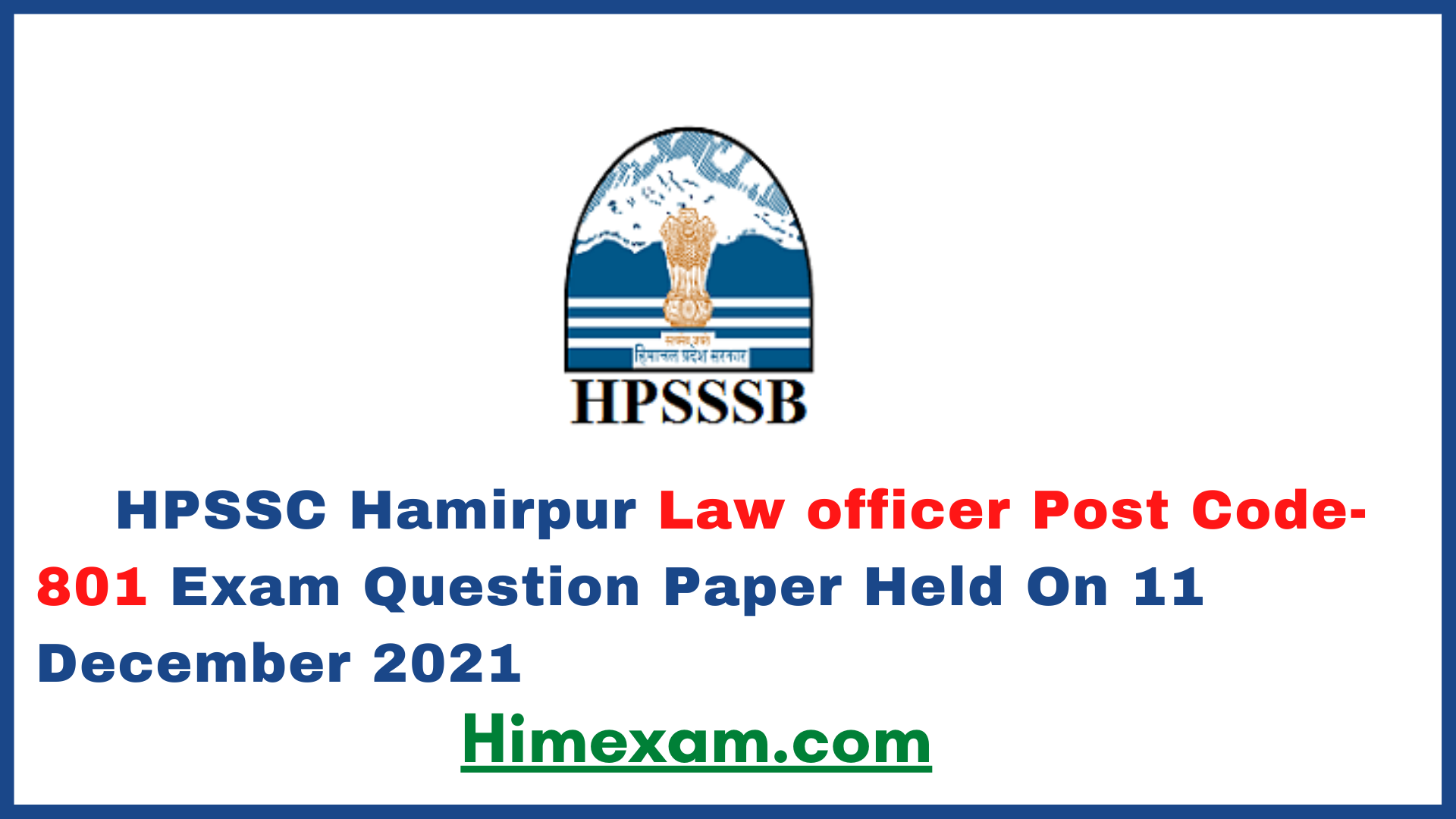 HPSSC Hamirpur Law officer  Post Code- 801 Exam Question Paper Held On 11 December 2021