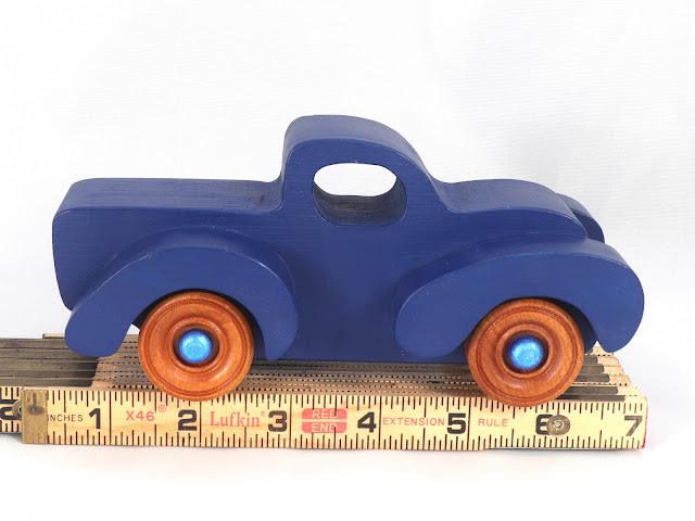 Handmade Wood Toy Pickup Truck Fat Fender Freaky Ford Navy Blue