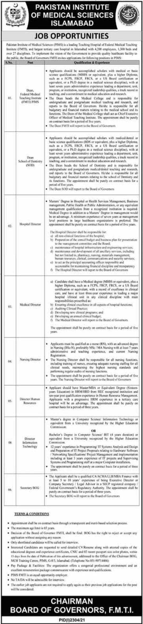 PIMS Pakistan Institute Of Medical Science Medical Jobs In 2021