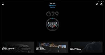 Imagem mostrando o programa Logitech G HUB com o volante G29 conectado