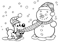Snowman and dog coloring page