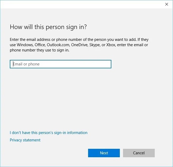 إصلاح مشكلة عدم تشغيل ملف EXE في نظام التشغيل Windows 10 عن طريق إنشاء حساب محلي جديد