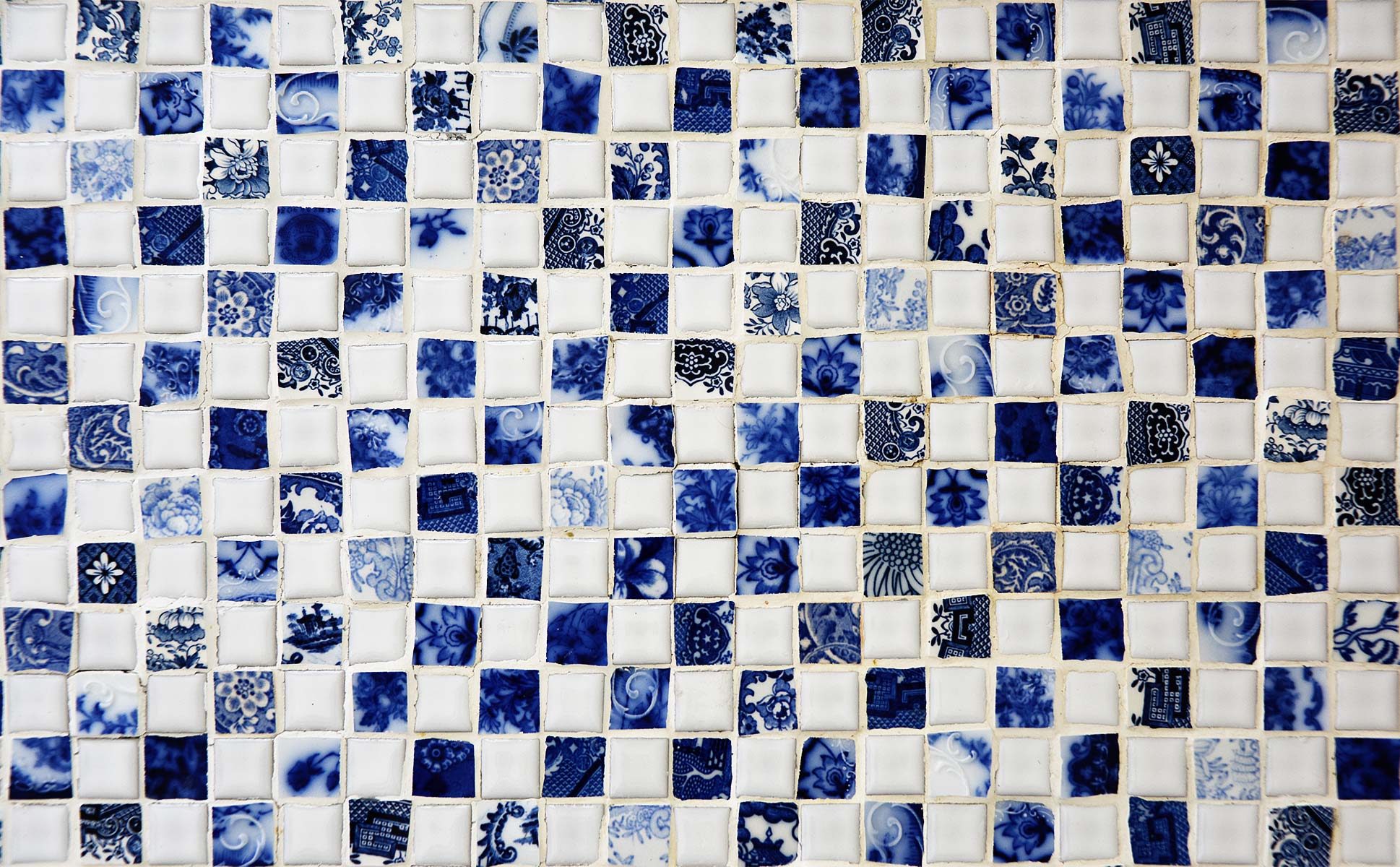 Blue and White Mosaic Tabletop Detail