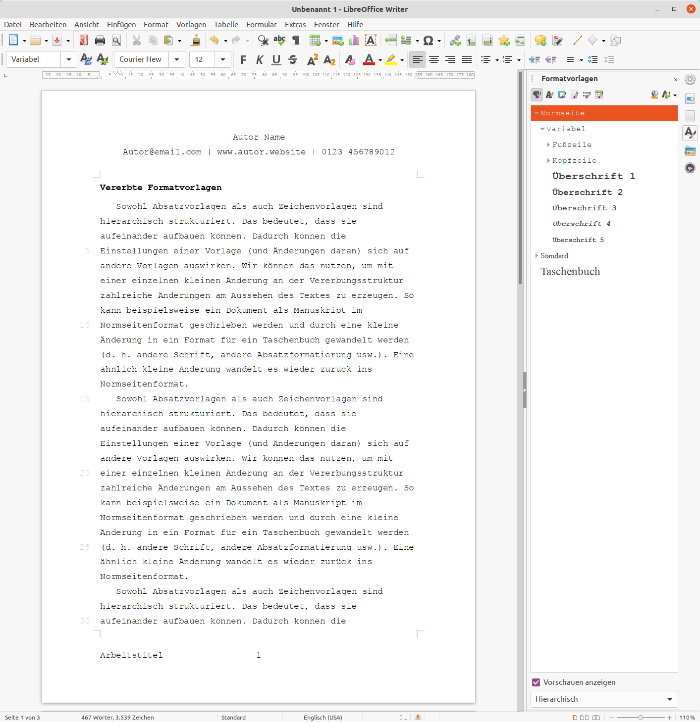 Normseite in LibreOffice