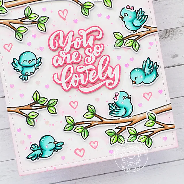 Sunny Studio Stamps: Lovey Dovey Card by Marine Simon (featuring Little Birdie, Lovey Dovey)