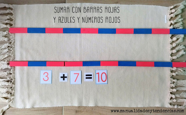 Sumar con barras rojas y azules y números rojos