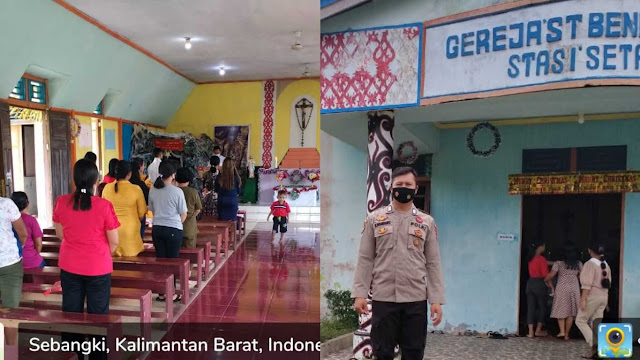 Polisi Berikan Pengamanan Ibadah di Gereja ST Benedictus Stasi Setaik Kecamatan Sebangki