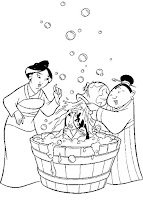 Mulan taking bath coloring page