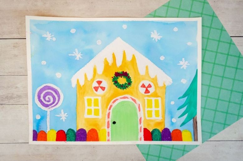 Gingerbread house painting - Christmas art projects