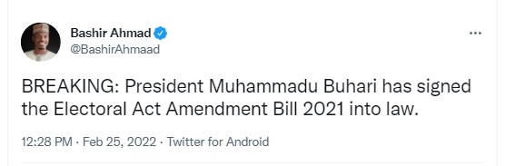 President Buhari Signs Electoral Act Amendment Bill Into Law