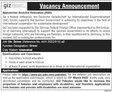 GIZ Afghanistan Assisted Relocation AAR Jobs 2022