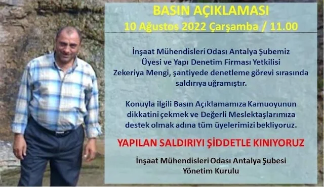 şantiyede darp edilen ve yoğun bakıma alınan inşaat mühendisi