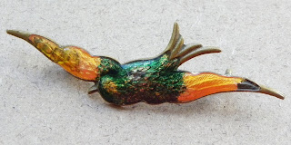 Enamelled swallow antique brooch
