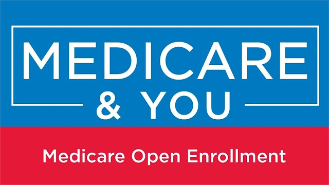 Blue and Red banner with white lettering and outline that says "Medicare & You: Medicare Open Enrollment"