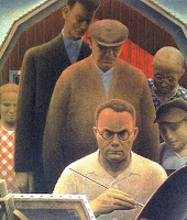 Artist with Palette painting by regionalist painter Grant Wood, depiction of the self-portrait, circa 1935.