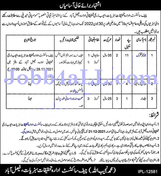 Ayub Agricultural Research Institute Faisalabad Jobs 2021