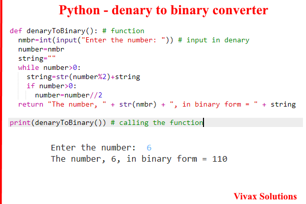 Python denary to binary converter