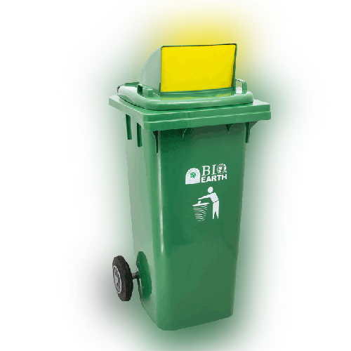 Harga tempat sampah 120 liter merk GREEN LEAF dengan ukuran 545x483x1085  mm include header di tutup tempat sampah sebagai pintu masuk buang sampah.