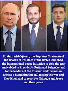  Supreme Chairman of the Boards of Trustees Ibrahim Majzoub telegraphed to Presidents Putin and Zelensky on the occasion of launching the international peace initiative to stop the war and bloodshed between the Russian and Ukrainian peoples