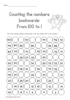 worksheet math numbers 100 in reverse
