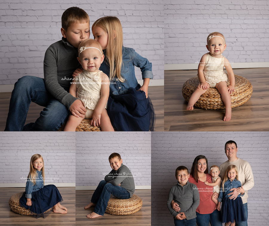 Eugene Oregon family photographer, baby girl with parents and older siblings in studio