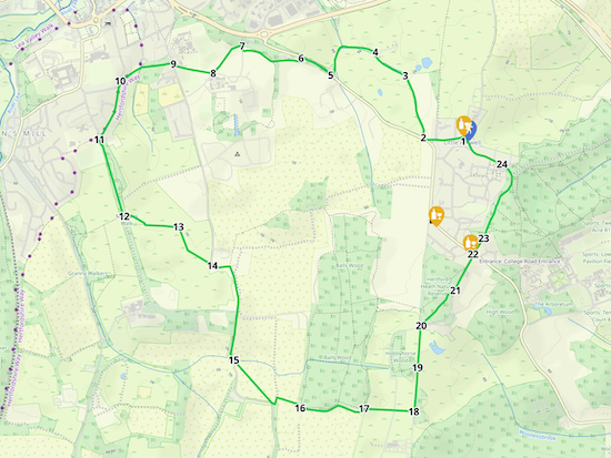 Map for Walk 167: Hertford Heath West Loop Created on Map Hub by Hertfordshire Walker Elements © Thunderforest © OpenStreetMap contributors There is an interactive map below these directions