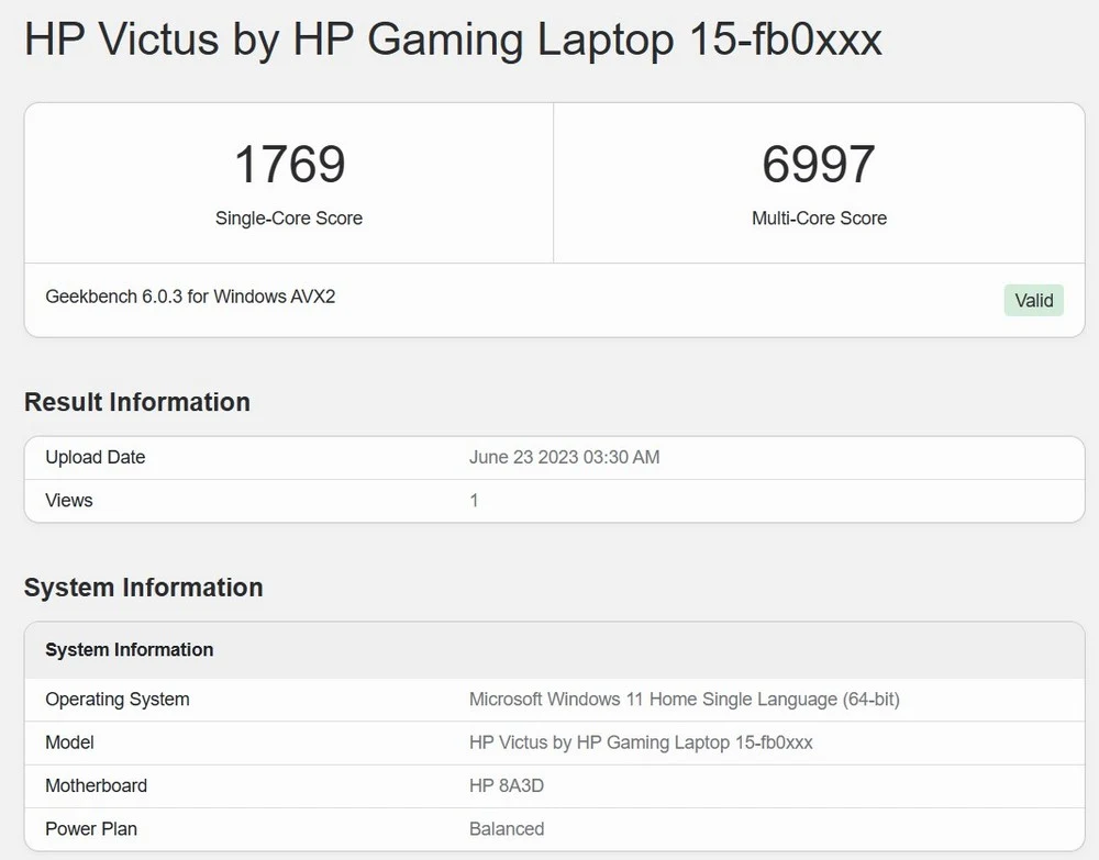 Benchmark HP Victus 15 FB0009AX