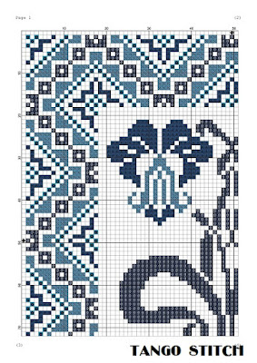 Blue Art nouveau cute flower cross stitch ornament pattern