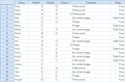 Data survei kepuasan merek parfum, tampilan data view spss