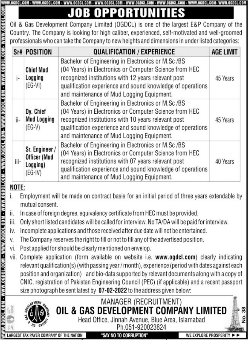 Oil and Gas Development Company Limited OGDCL Jobs 2022