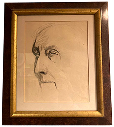 Pencil sketch of the profile of an elderly lady, "Grandma "Winnie"", painted at Alderbrae by William Walkington, circa 1967.