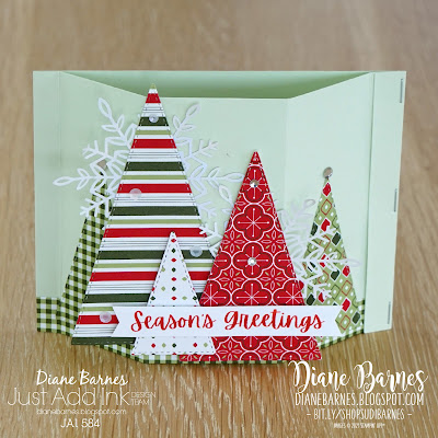 Handmade Christmas gift card holder bay window card. Using Stitched Triangles dies and Heartwarming Hugs card. Card by Di Barnes - Independent Demonstrator in Sydney Australia - 2021 Christmas Mini  catalogue - fancy folds - bay window card