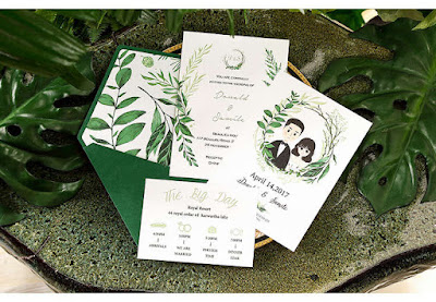 Forest Green Leaves Pocket Wedding Invitations HPI296