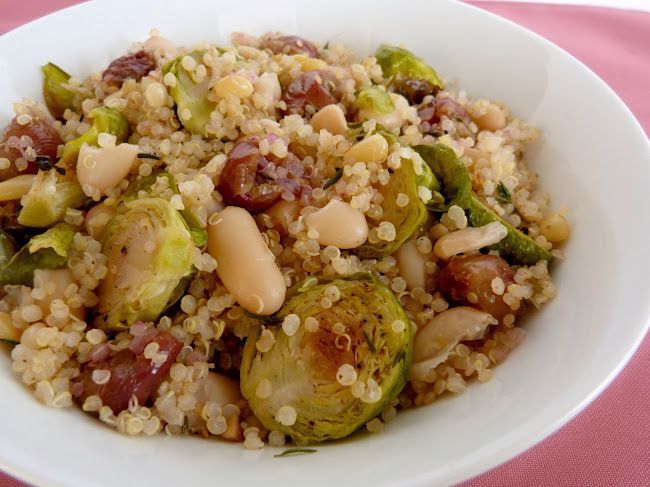 Quinoa with White Beans, Roasted Grapes and Brussels Sprouts