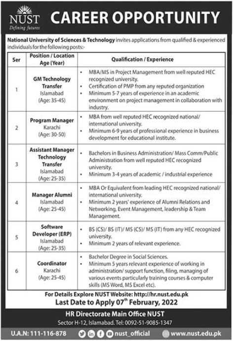  NUST Today  Jobs 2022  Government Jobs 2022