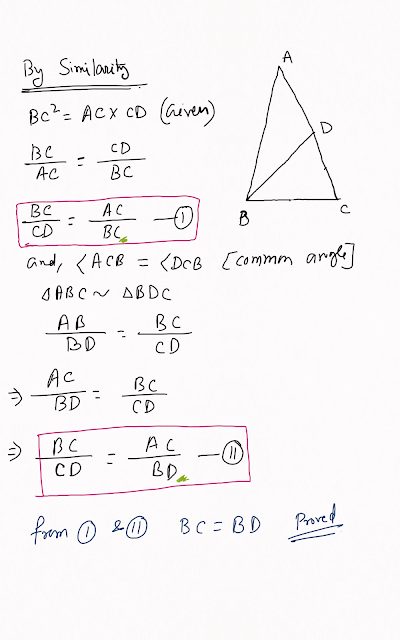 In a Triangle ABC, AB=AC and D is a point on side AC such that BC^2=ACxCD, prove that BD=BC