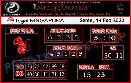 Prediksi Bangbona SGP Senin 14 Februari 2022