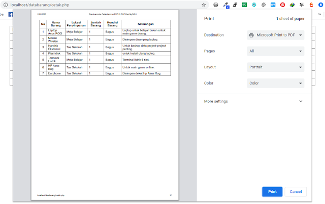 mencetak laporan php mysqli