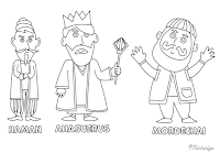 Haman, Ahasuerus and Mordechai coloring page