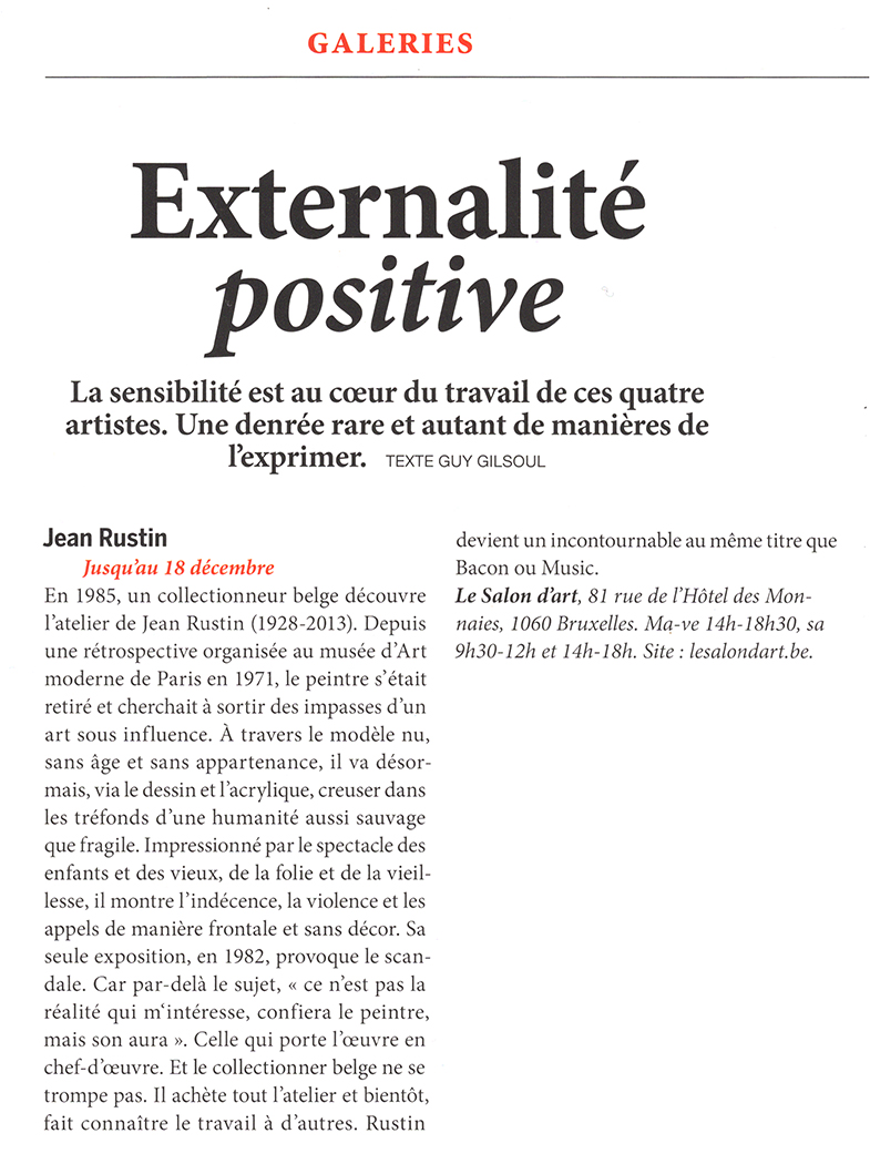 article de guy gilsoul à propos de l'exposition de jean rustin au salon d'art dans victor & juliette #84 décembre 2021-janvier 2022