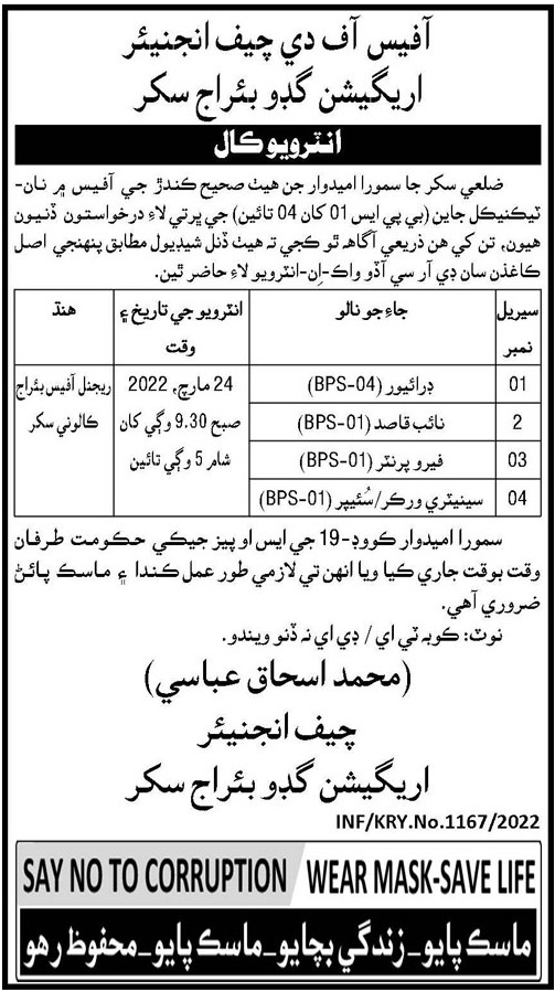 Latest Irrigation Department Management Posts Sukkur 2022