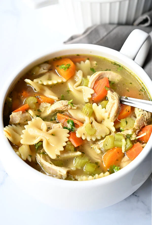 easy chicken noodle soup loaded with vegetables, spices and delicious broth