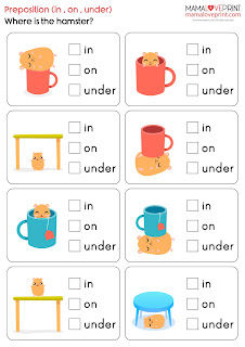 MamaLovePrint English Worksheet - Prepositions (Level 1) In On Under Worksheet English Vocabulary Spelling Learning Activities Worksheet Free Download 英文文法介詞工作紙 英文學習資源