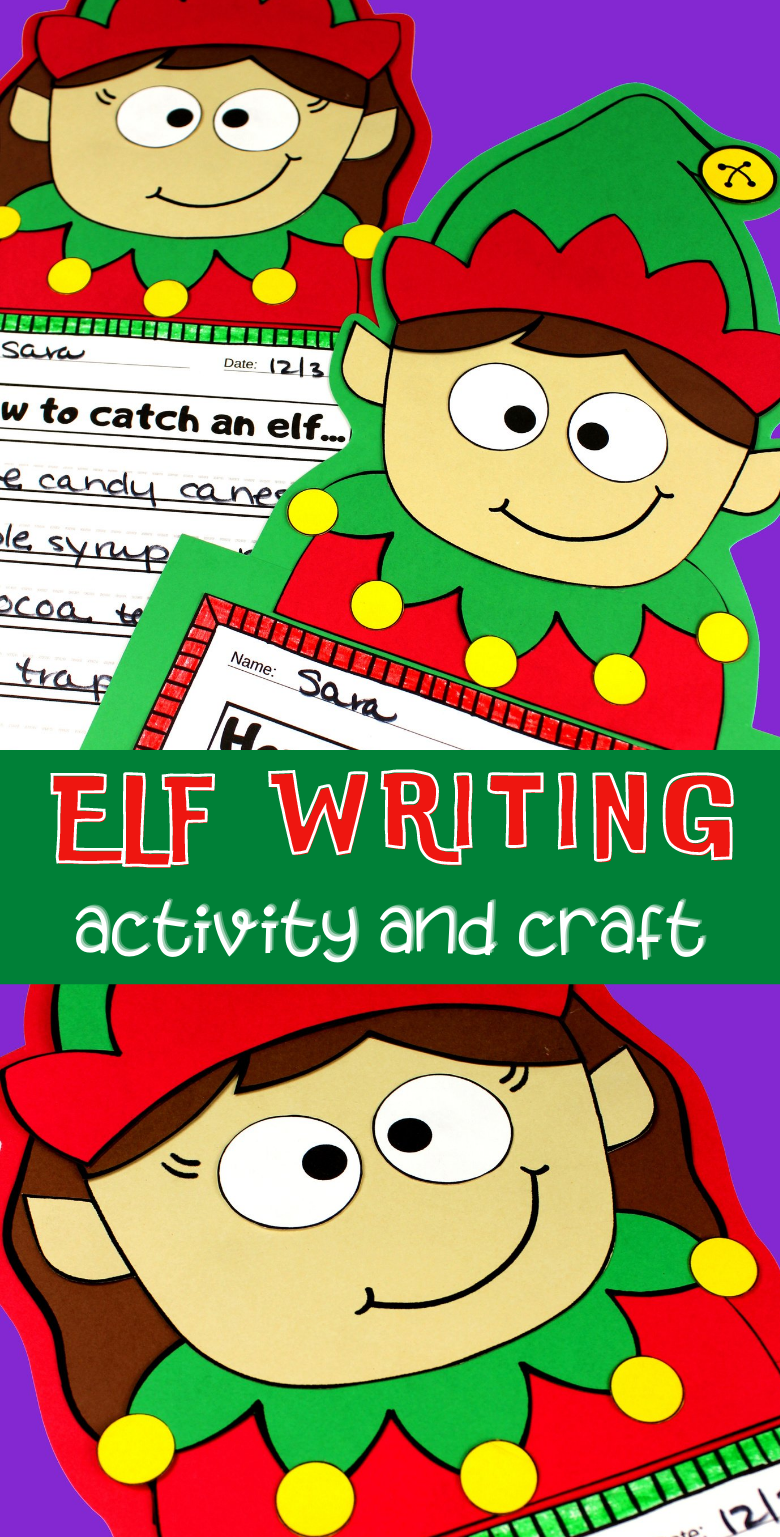 Elf writing activity and elf paper craft. Elf craft printable included.