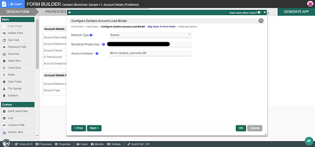 Configuring Cardano Account Load Binder