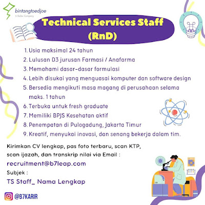 Lowongan Kerja / Job Vacancy : PT Bintang Toedjoe